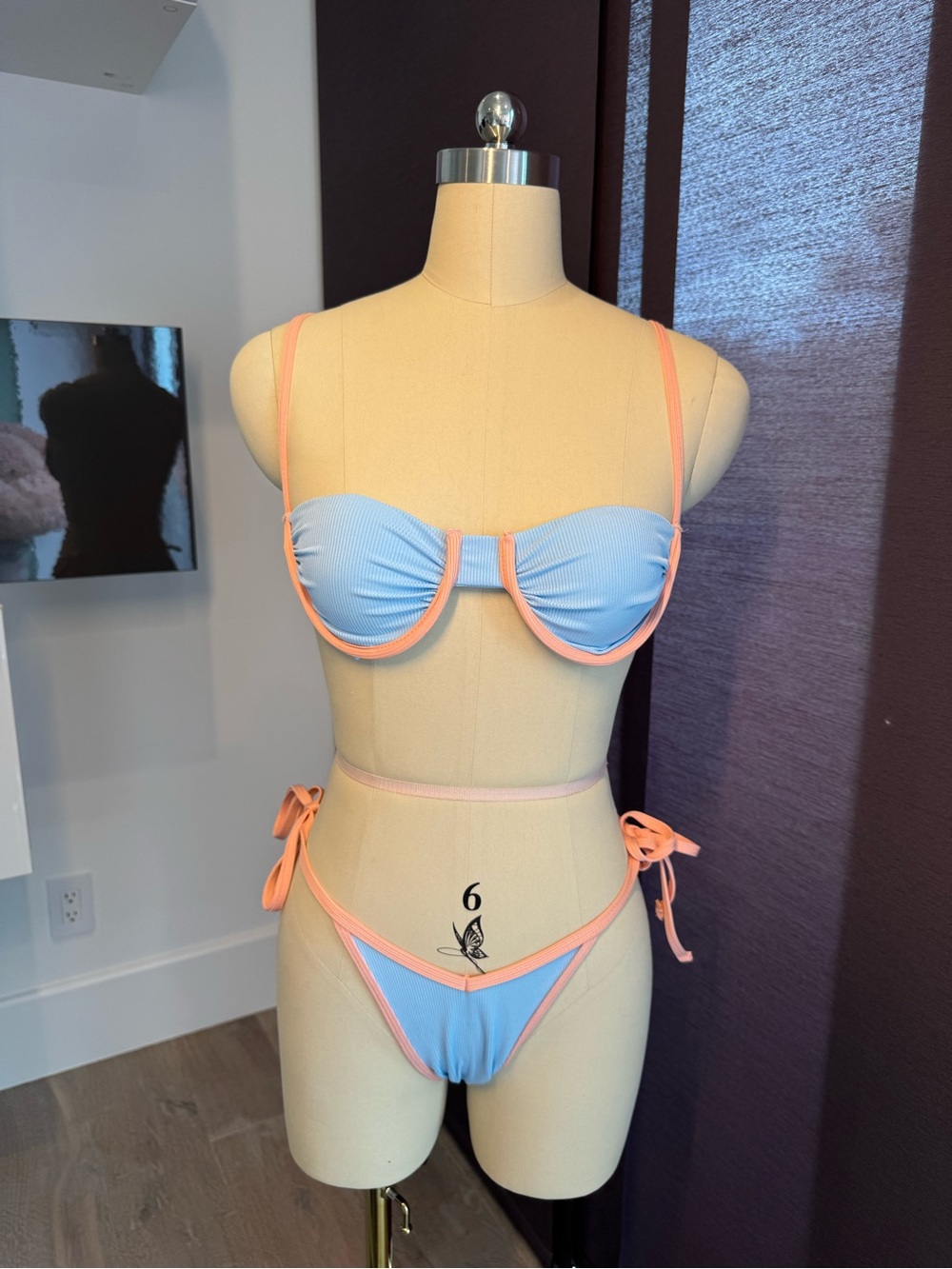 Frankie's Bikinis Light Blue & Peach Tie-Side Ribbed Two-Piece